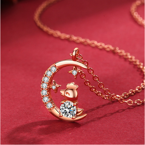 ༓･ Chinese Zodiac Diamond Star And Moon Pendant ･༓