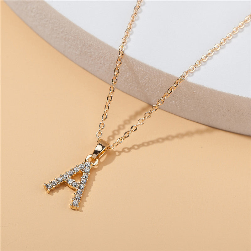 •̩̩͙✩ A - Z Golden Pendant Diamond-studded Clavicle Chain Neck ✩•̩̩͙